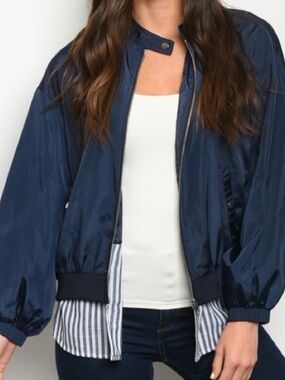 New Promesa Bomber Jacket with Built-In Shirt Layer Navy Lightweight Womens Boho